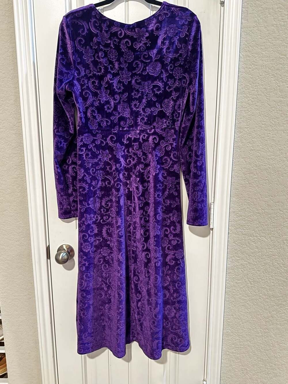 Purple Embossed Floral Velvet Fit and Flare Midi Dress whimsigoth witchy